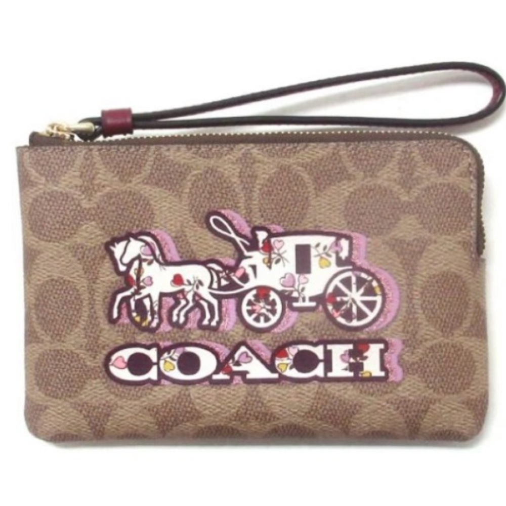 Coach CX589 Corner Zip Wristlet Horse & Carriage Signature Canvas NWT